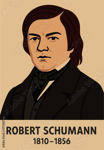 Composer Robert Schumann. A signature with a name and dates. The theme of classical music of the 19th century.