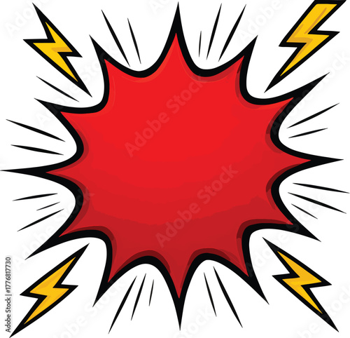 Blank Comic Pop Art Explosion Bubble with Lightning Bolts
