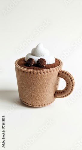 Felt Mug of Hot Chocolate photo on a solid white background, holiday christmas graphic, Craft
