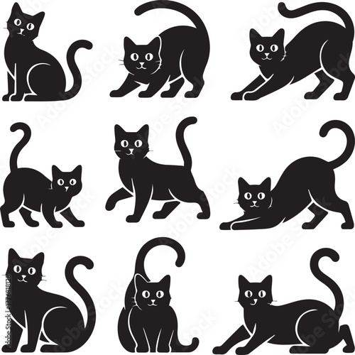 Black Cat Vector Illustration Set