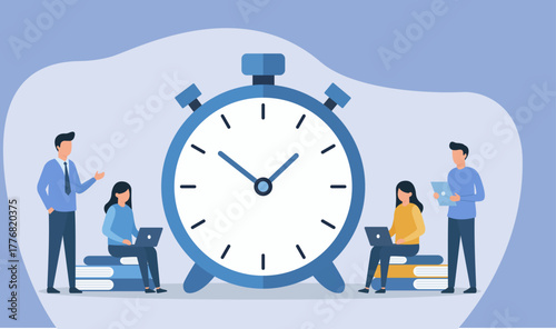 Team Collaborating on Time Management, Time management, Teamwork and collaboration, Productivity under deadlines, Efficient work planning, Balancing tasks with time constraints