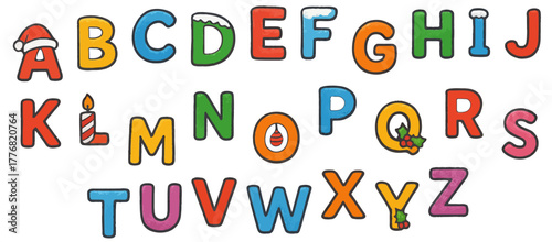 Christmas letters. newyear. isolated, vector, transparent letters. children's alphabet in doodle style. alphabet. colorful paper clip art, colorful paper clips ,colorful paper clip