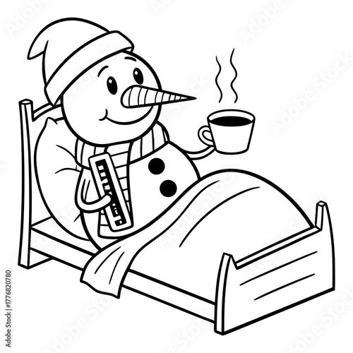 a snowman lying ill in the bed 