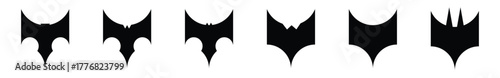 A collection of black bat silhouette logos in minimalist gothic style.