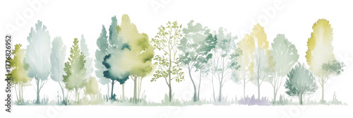 Architectural Drawings, Minimal style cad tree line drawing, Side view, set of section wildlife forest outline symbol for landscape design drawing. Vector illustration in stroke fill in white.