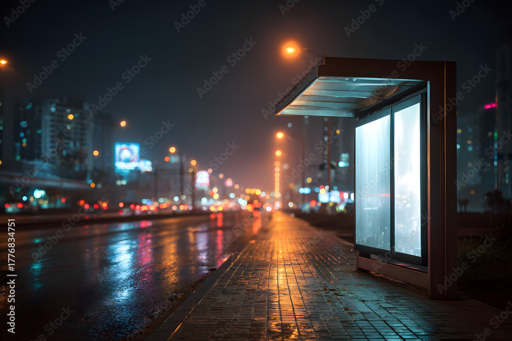 Obraz premium Blank billboard on night street