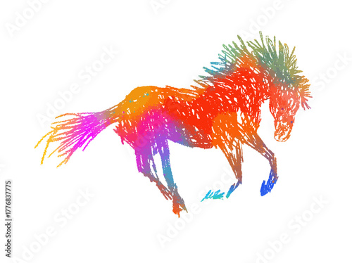 Horse with colored pencils. New Year 2026 . hand drawn. Not AI, Vector illustration
