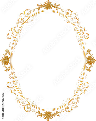 Ornate gold oval mirror frame.  Detailed gold filigree design