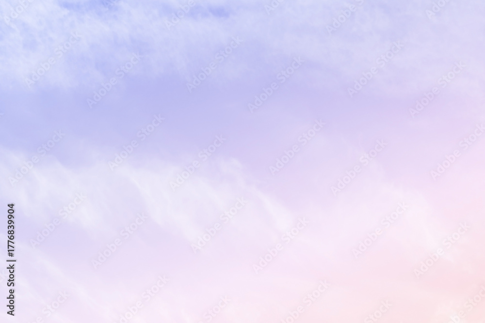 Fototapeta premium Pastel sky purple pink blue with white cloud. Fantasy background. Summer Spring backdrop. Beautiful colourful nature sky.