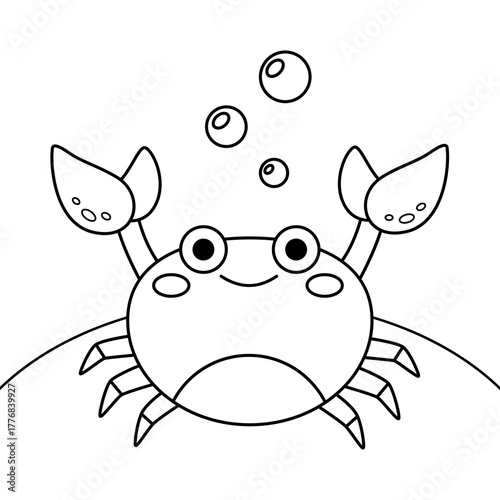 Children's coloring book with cute crab. Underwater ocean life, marine animals.