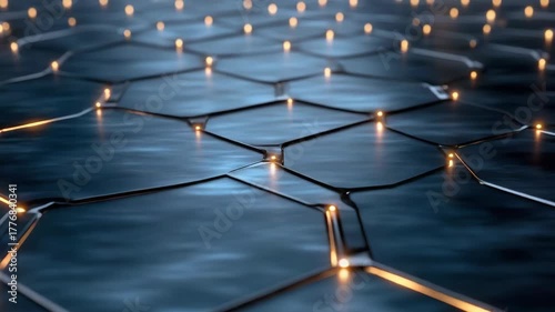 Futuristic Glowing Hexagonal Pattern on Reflective Surface Creates Mesmerizing Ambiance and Visuals