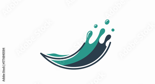 Abstract water splash with droplets and waves in teal and dark blue.