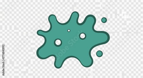 A teal amoeba-like shape with circular inclusions.