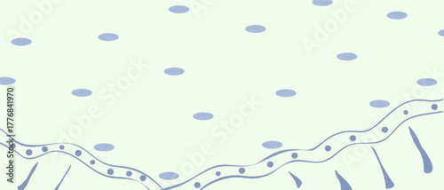 Pastel backdrop. Tablecloth with a lace border featuring a blue dotted border and a wavy pattern. Fabric on table. Copy space in front for food layouts, invitations, and party favor designs.