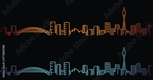 Sydney Neon Style Simple Skyline on Dark Background