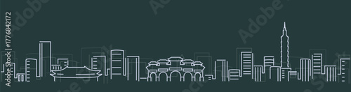 Taipei Simple Lines Skyline on Dark Background