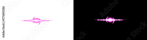 Two neon pink soundwave graphics on a black background, each with symmetrical, jagged waveforms radiating from a central point.