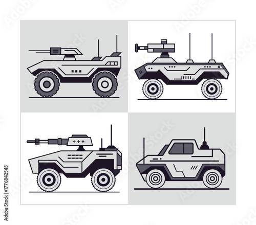 Unmanned Tactical Vehicle Vector Pack – Army Defense and Robotic Transport Icons