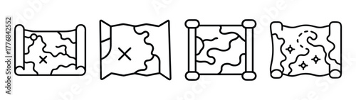 Find the treasure map vector illustration set for adventure game design and pirate theme projects