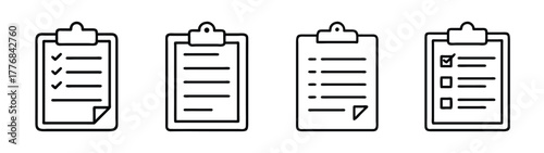 Clipboard checklist vector icon set, task list, survey form, to do list, check mark, assignment, plan