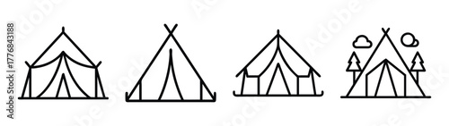 Camping tents vector illustration set for outdoor adventure travel and tourism design element