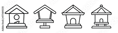 Collection of black and white line art birdhouse designs for diy projects and coloring pages ideas