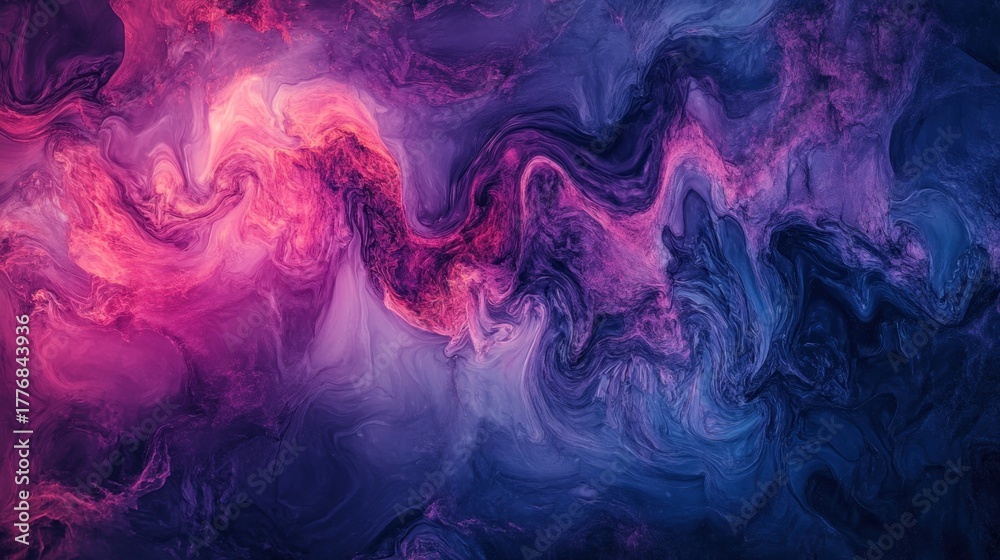 Fototapeta premium Abstract swirls of vibrant colors, fluid and dynamic. Deep purples, pinks, and blues blend in a mesmerizing display of movement