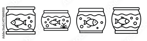 Aquarium fish tank vector illustration set decorative fishbowl outline drawing for pet shop design