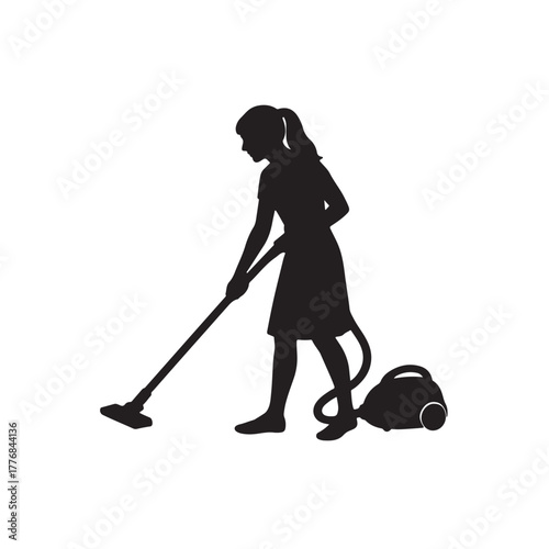 silhouettes of people with vacuum cleaner
