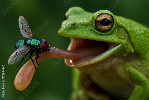 frog catching fly with its tongue