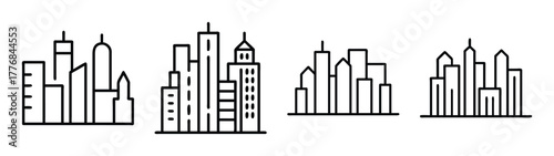 Vector illustration of city skyline cityscape buildings skyscrapers architecture urban design line art drawing