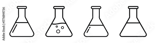 Science lab glassware beakers with liquid chemistry experiment research and analysis vector art