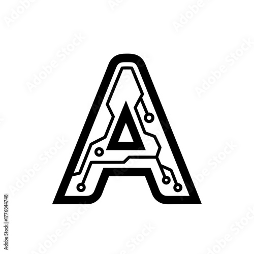 Monogram 'A' Design with Circuit Board Pattern - Abstract Digital Art Representation of Technology and Innovation