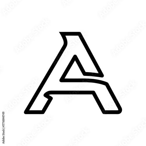 A stylized letter 'A' in black outline with a white fill, representing a distinct and modern initial logo design, perfect for branding and identity