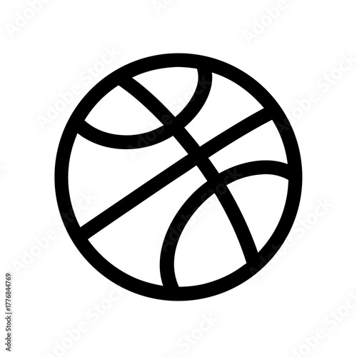 Simple, Bold Line Icon of a Basketball, Representing Athleticism, Teamwork, and Competitive Sports Excellence in a Classic Black and White Design