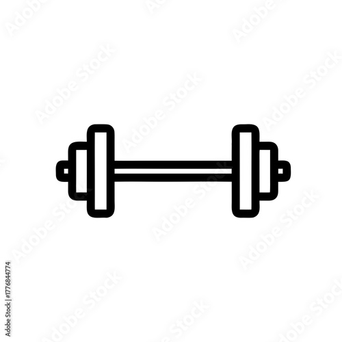 A simple black and white line drawing of a classic dumbbell, representing strength training and fitness in a minimalist style