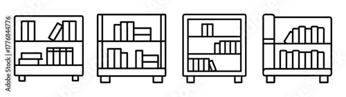Illustration of modern bookcase furniture with shelves for books and home decor items storage