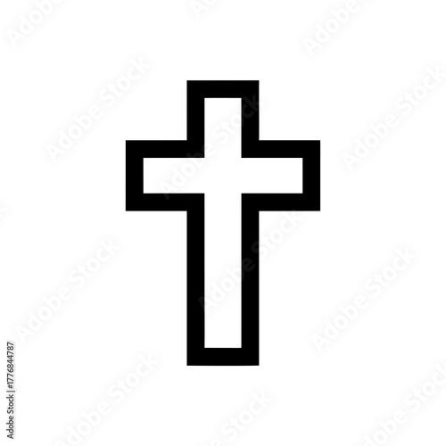 A simple, bold, black and white outline of a Christian cross, symbolizing faith and spirituality, presented on a clean background for versatile use in religious or artistic contexts