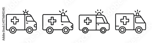 Ambulance vector illustration emergency medical service transport vehicle outline drawing icon set