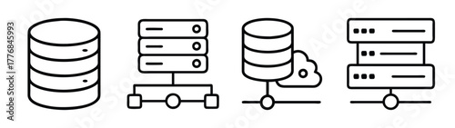 Server database cloud storage network diagram it infrastructure system architecture design vector icon set