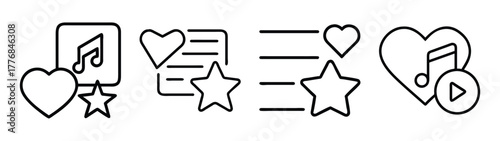 Vector music favorites playlist with heart and star rating for music app and streaming service