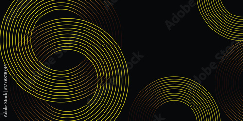 Dark Abstract Background with Golden Swirl Lines, Modern Abstract Interlocking Spiral on Black Backdrop, Vector illustration.