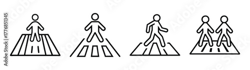 Pedestrian crossing vector illustration: zebra crossing, crosswalk, safety, walk symbol, road sign