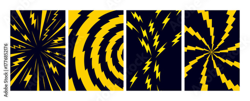 Comic Thunder Bolt Backgrounds. Speed Lightning Electric Pattern. Flash Energy Power Effect. Vector Abstract Comic Thunderbolt Texture Set.