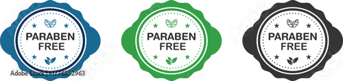 Paraben Free | Paraben Free Seal Collection in Blue, Green, and Black | Eco-Friendly Product Label Vector for Cosmetics, Skincare, and Natural Products