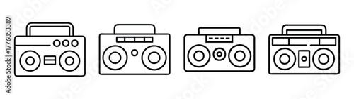 Vintage boombox vector illustration, retro ghetto blaster drawing, old school stereo system icon set