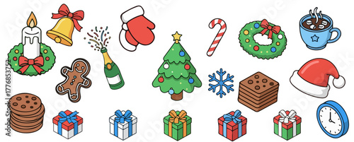 Set of Christmas decorations, New Year's items, Christmas spirit. 2026. Isolated, Transparent, Vector. 