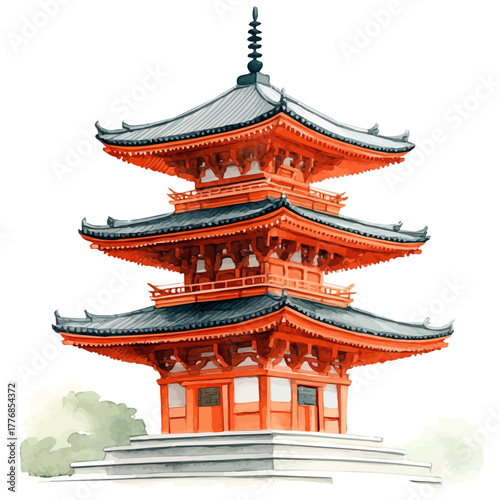 Senso-ji Temple, watercolor painting vector, isolated on a white background.