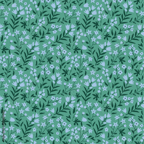 Seamless floral pattern with blue blossom