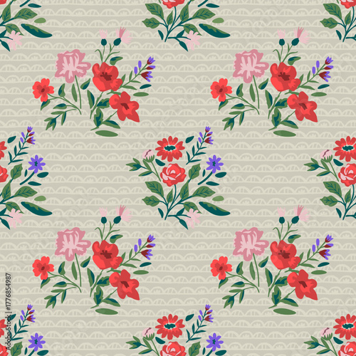 Seamless floral pattern with ditsy bunches